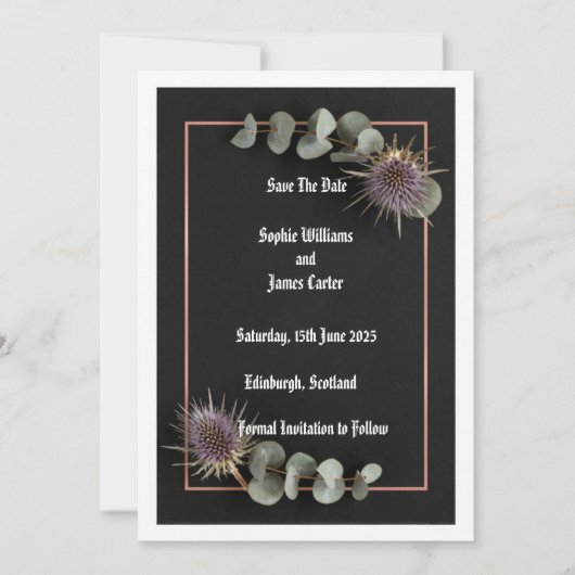 Save The Date Événement Botanique Fleur de Chardon Eucalyptus Ma (Devant)
