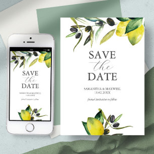 Save The Date Événement Citron Olive Avertissement Moderne Aquar