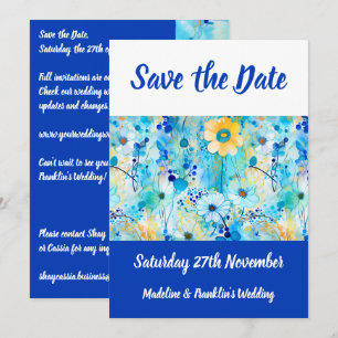 Save The Date Événement Mariage Fleurs Bleues Imprimées Modernes
