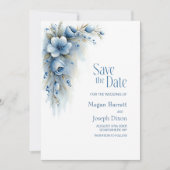 Save The Date Événement mariage floral bleu à ne pas manquer (Devant)