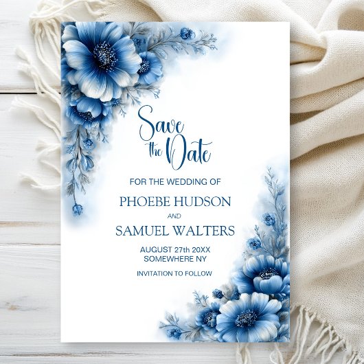 Save The Date Événement mariage floral bleu à ne pas manquer