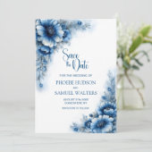 Save The Date Événement mariage floral bleu à ne pas manquer (Debout devant)