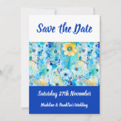Save The Date Événement Moderne à Imprimer Fleurs Bleues Mariage (Devant)