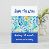 Save The Date Événement Moderne à Imprimer Fleurs Bleues Mariage (Debout devant)