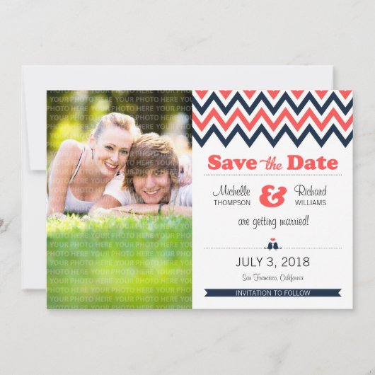 Save The Date Événement moderne en sarcelle et orange Chevron Ph (Devant)