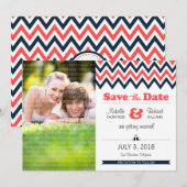 Save The Date Événement moderne en sarcelle et orange Chevron Ph (Devant / Derrière)