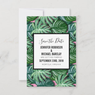 Save The Date Exotic Green Tropical Feuille Motif Enregistrer la
