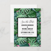 Save The Date Exotic Green Tropical Feuille Motif Enregistrer la (Devant / Derrière)