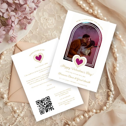 Save The Date Exquisite Arch Romantic Luxury Lace Hot Pink Heart