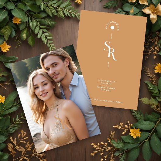 Save The Date Exquisite Chic Minimalist Golden Wedding Initials