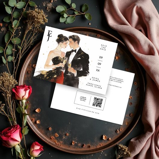 Save The Date Exquisite Glamorous Black & Gold Couple Wedding