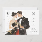 Save The Date Exquisite Glamorous Black & Gold Couple Wedding (Devant)