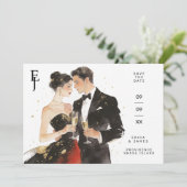 Save The Date Exquisite Glamorous Black & Gold Couple Wedding (Debout devant)