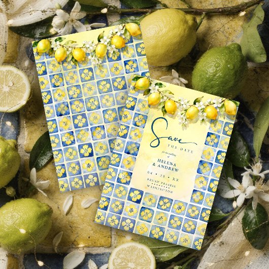Save The Date Exquisite Mediterranean Tiles Floral & Lemons