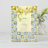 Save The Date Exquisite Mediterranean Tiles Floral Lemons Photo (Debout devant)