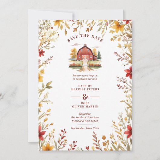 Save The Date Exquisite Rustic Barn Farmhouse Fall Floral Frame (Devant)