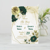 Save The Date Extraordinaires fleurs d'ivoire vert émeraude géom (Debout devant)