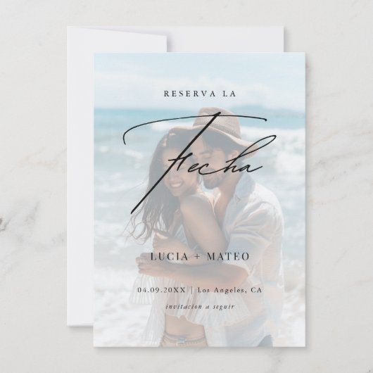 Save The Date Faded Photo Reserva La Fecha Espagne Plage Mariage (Devant)