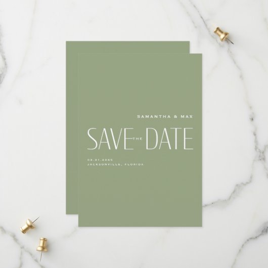Save The Date Faire Connaître Simple Monogramme Moderne Sage Dat (Devant/Arrière en situation)