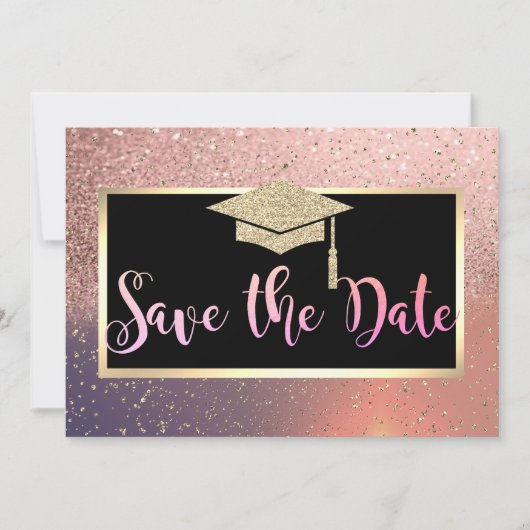 Save The Date Faire étincelante Rose Gold Graduation Save The Da (Devant)