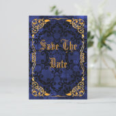 Save The Date Faire part de 25 ans bleu gothique et doré (Debout devant)
