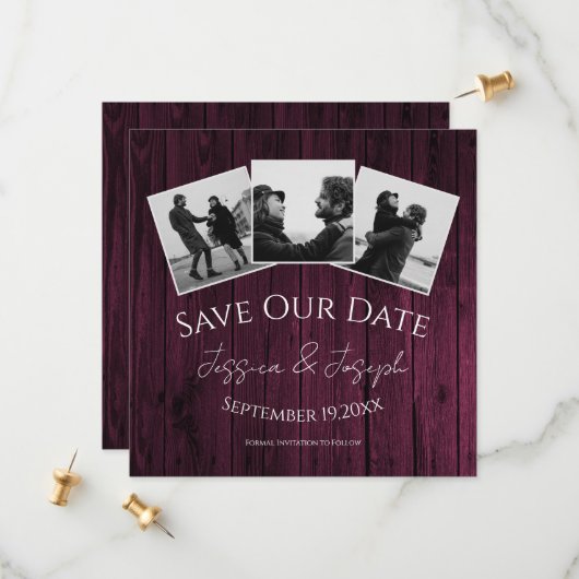 Save The Date Faire part de collage photo rustique Magenta (Devant/Arrière en situation)