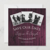 Save The Date Faire part de collage photo rustique Magenta (Devant)