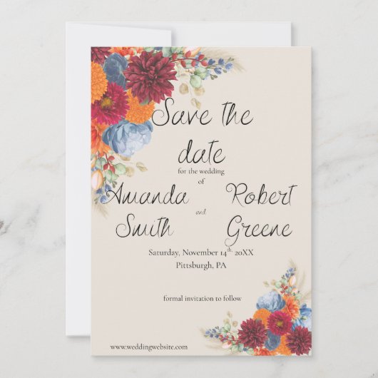 Save The Date Faire part de date automnal floral (Devant)