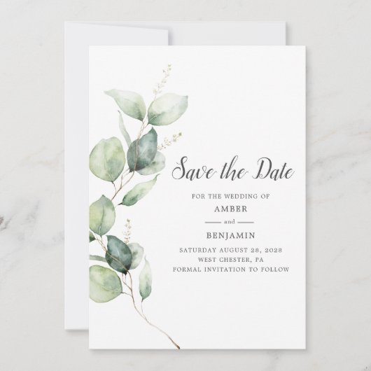 Save The Date Faire part de date de sauvegarde de script de verd (Devant)