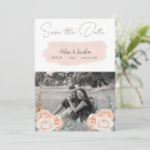 Save The Date Faire part de date de style boho moderne rose flor (Debout devant)