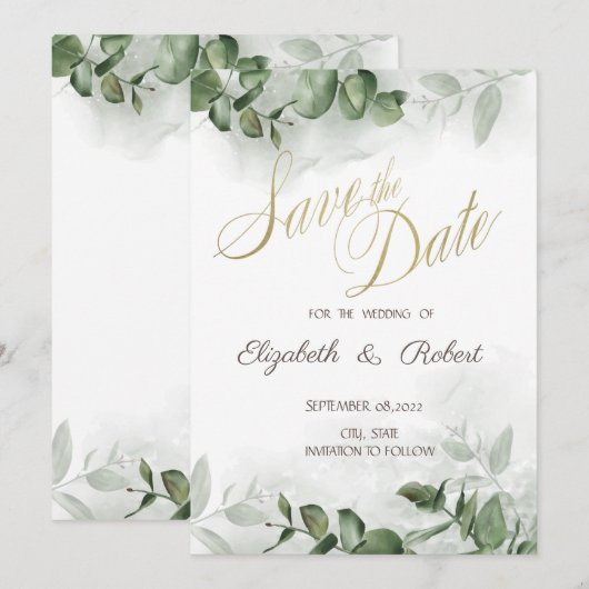 Save The Date Faire part de Eucalyptus à conserver (Devant / Derrière)