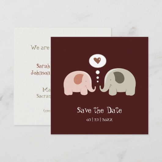 Save The Date Faire part de fiançailles éléphant mignon - Sauveg (Devant / Derrière)