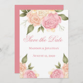 Save The Date Faire part de mariage à l'aquarelle florale rose (Devant / Derrière)
