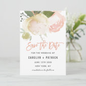 Save The Date Faire part de mariage à l'aquarelle Rose Pivoine I (Debout devant)