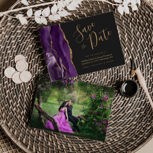 Save The Date Faire part de mariage Agate Violet Or Foncé