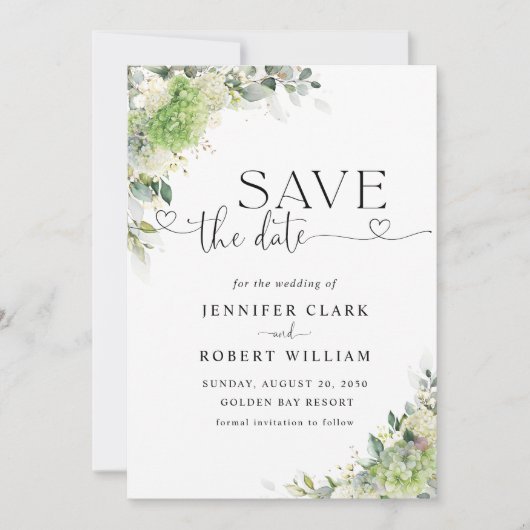 Save The Date Faire part de mariage aux Hydrangeas Floraux (Devant)