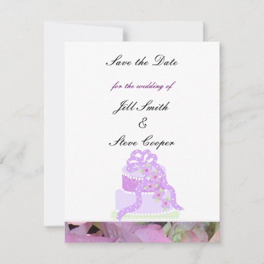 Save The Date Faire part de mariage avec gâteau à ruban violet (Devant)