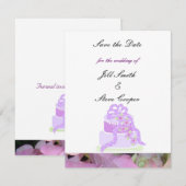 Save The Date Faire part de mariage avec gâteau à ruban violet (Devant / Derrière)