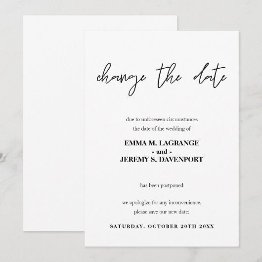 Save The Date Faire part de mariage changement de date (Devant / Derrière)