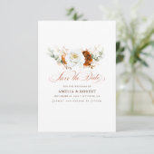 Save The Date Faire part de mariage chic fleurs terracotta et bl (Debout devant)