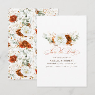 Save The Date Faire part de mariage chic fleurs terracotta et bl