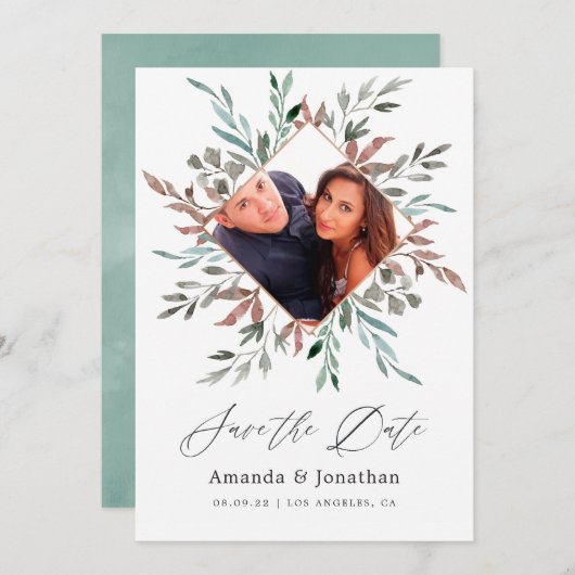 Save The Date Faire part de mariage d'hiver à la végétation rust (Devant / Derrière)