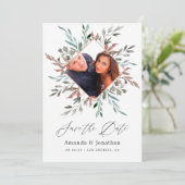 Save The Date Faire part de mariage d'hiver à la verdure rustiqu (Debout devant)