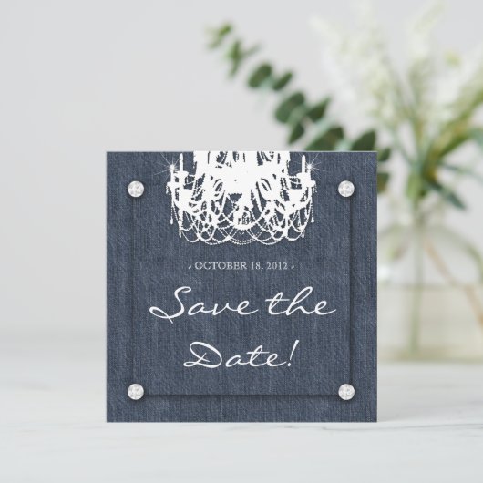 Save The Date Faire part de mariage en denim et diamants Lustre  (Debout devant)