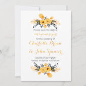Save The Date faire part de mariage floral aquarelle gris jaune (Devant)