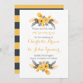 Save The Date faire part de mariage floral aquarelle gris jaune (Devant / Derrière)