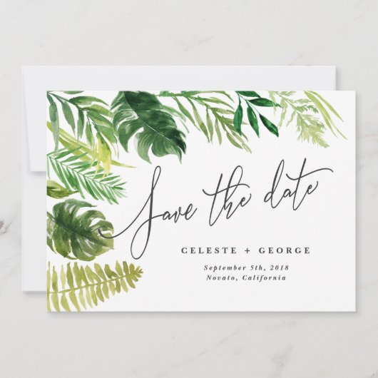 Save The Date Faire part de mariage floral aquarelle tropical (Devant)