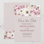 Save The Date Faire part de mariage floral blanc rose (Devant / Derrière)