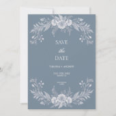 Save The Date Faire part de mariage floral bleu poussiéreux vict (Devant)