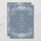 Save The Date Faire part de mariage floral bleu poussiéreux vict (Devant / Derrière)